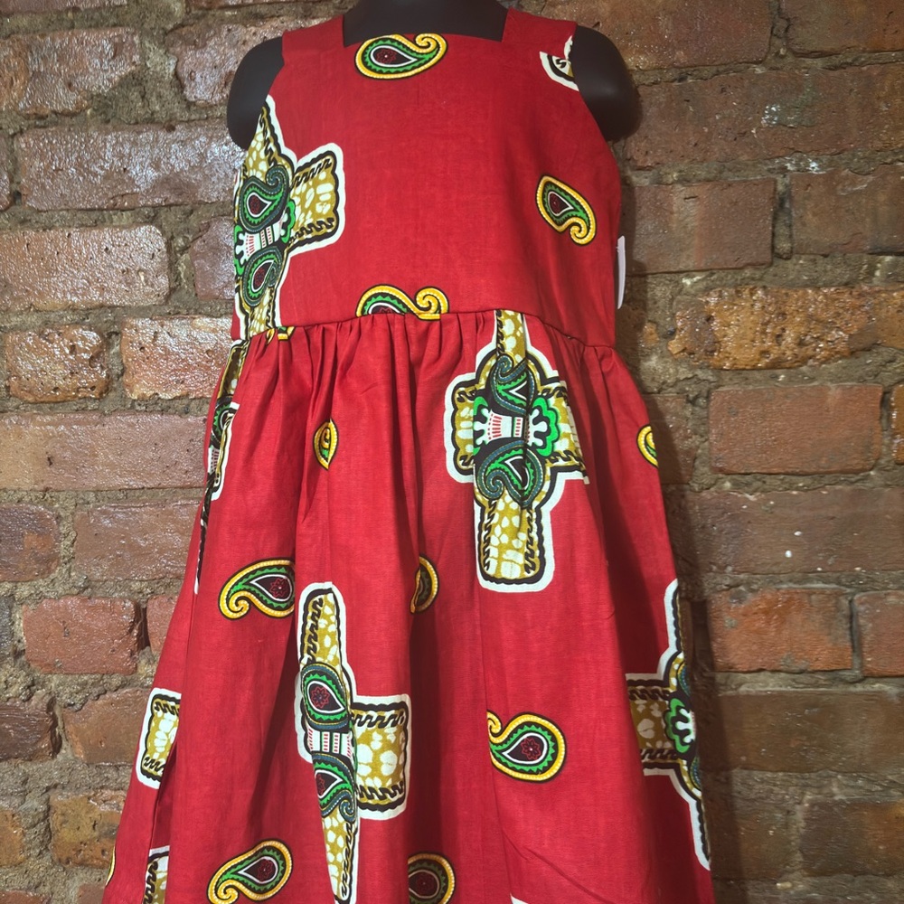 Girls' Red Sleeveless Printed Dress